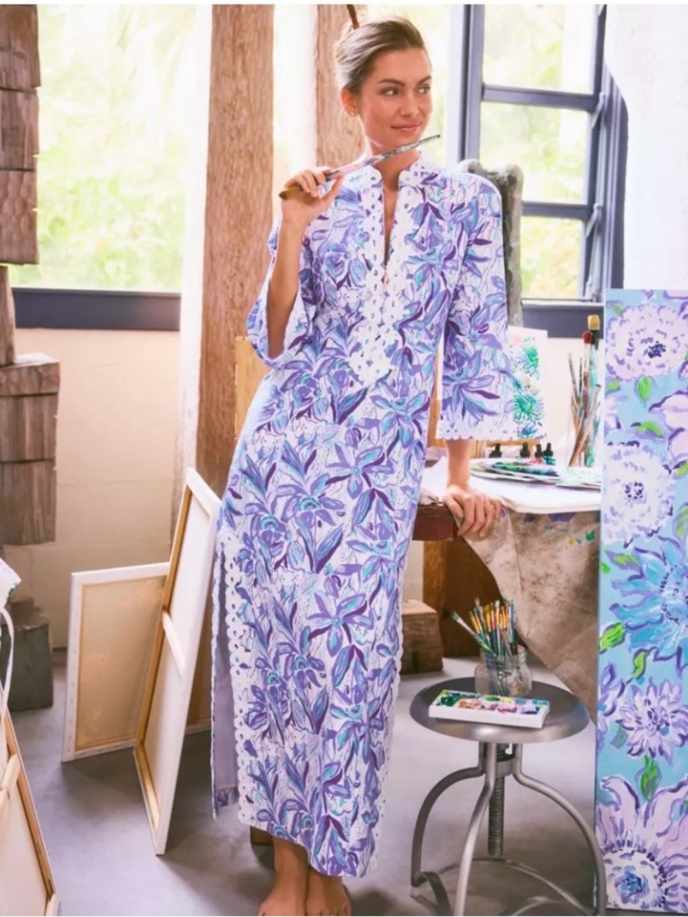 Lilly Pulitzer Shealyn Stretch Maxi Caftan in Elephant in the Bloom EUC